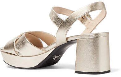 prada metallic textured-leather platform mules|prada slippers and mules.